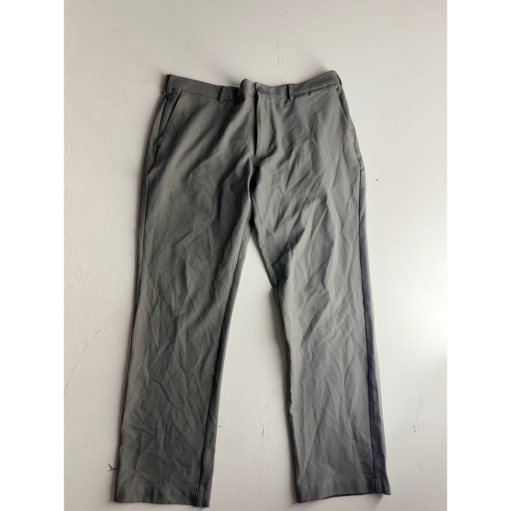 Van Heusen Flex Slim Fit Dress Pants Mens 36x30 Grey Flat Front Chino Trousers